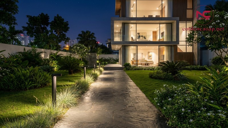 Đèn LED cắm cỏ chiếu lối đi sân vườn biệt thự hiện đại