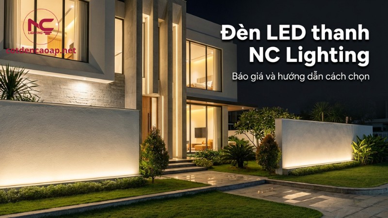 Ảnh biệt thự ban đêm lắp đèn LED thanh hắt tường tạo dải sáng đều