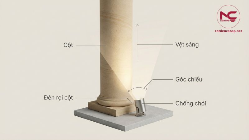 Infographic nguyên lý đèn rọi cột hắt sáng lên mảng đứng