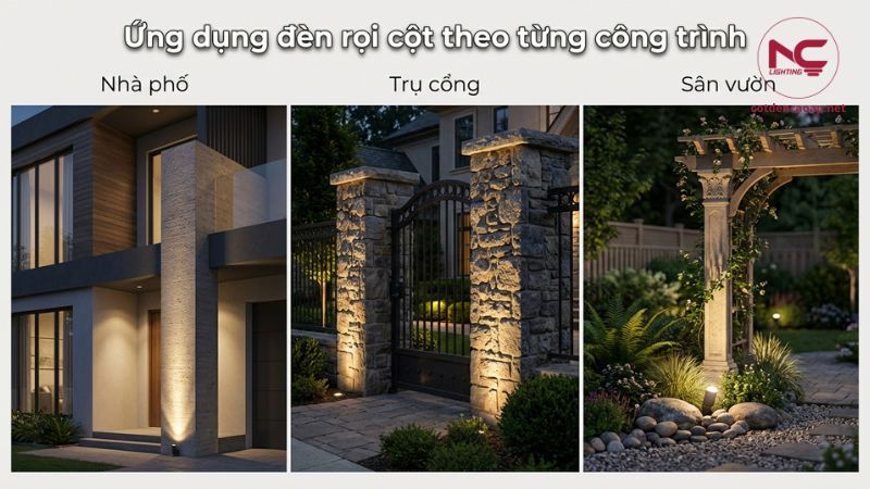 Ứng dụng đèn rọi cột cho nhà phố trụ cổng và sân vườn