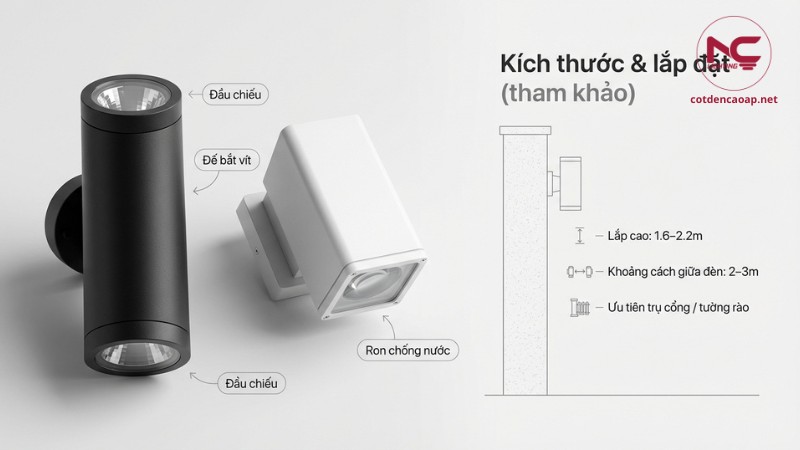Hướng dẫn kích thước và lắp đặt đèn treo tường ngoài trời