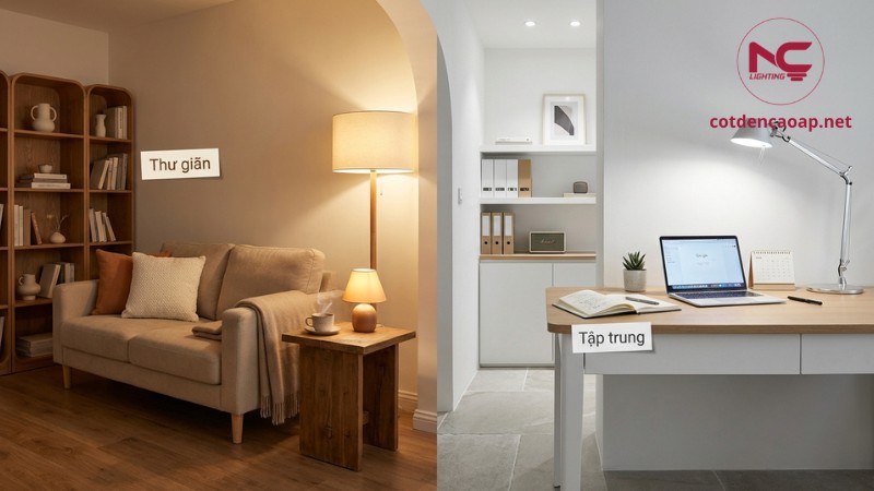 So sánh ánh sáng 2700K 3000K và 4000K 6500K về cảm giác thư giãn và tập trung