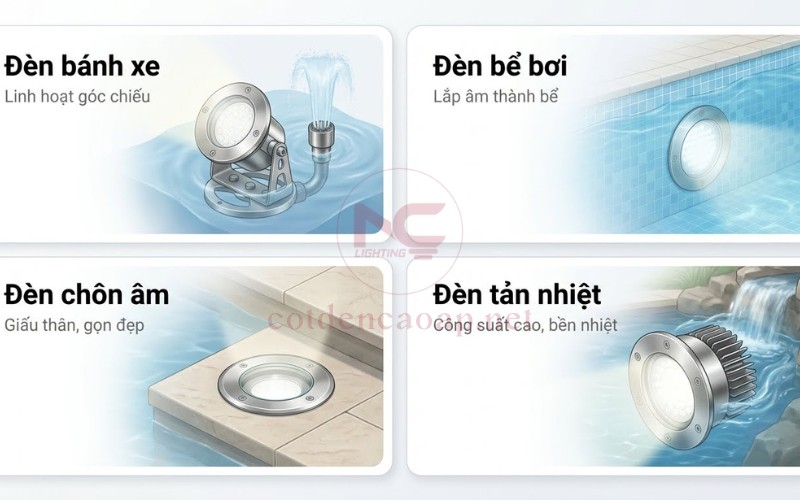 Phân loại đèn LED âm nước theo kiểu lắp đặt