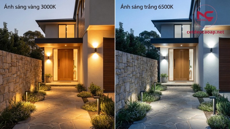 So sánh ánh sáng vàng 3000k và trắng 6500K ngoài trời