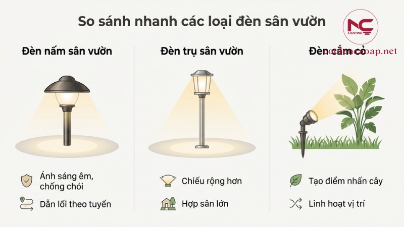 So sánh đèn nấm sân vườn