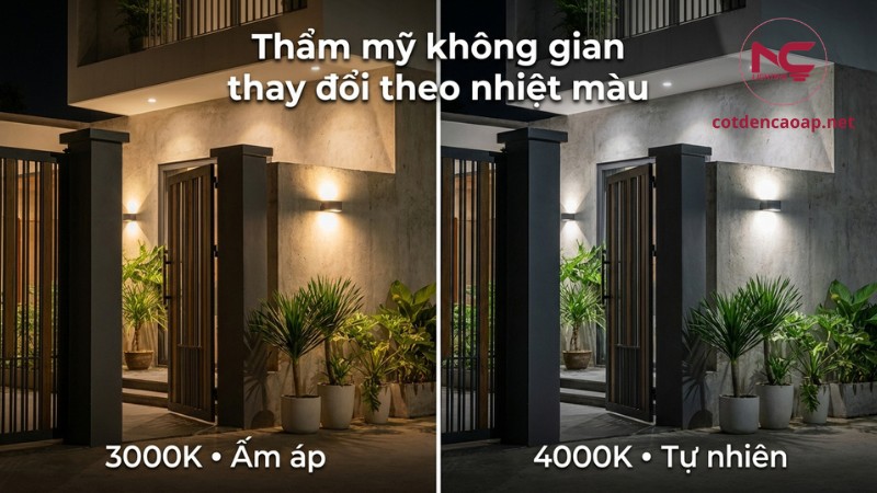 So sánh thẩm mỹ mặt tiền với ánh sáng 3000K và 4000K