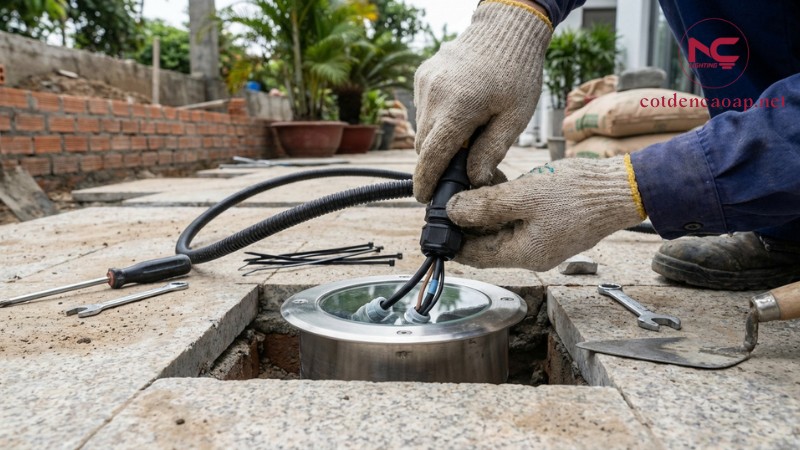 Thi công lắp đặt đèn âm đất