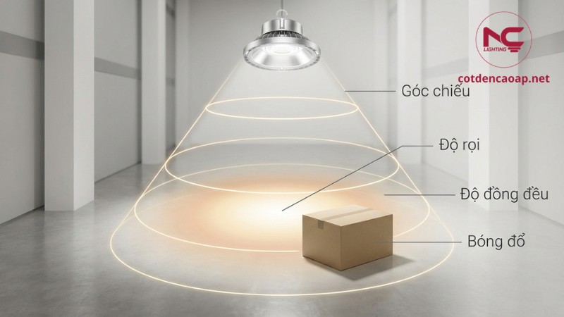 Chóa đèn ảnh hưởng góc chiếu, độ rọi và độ đồng đều