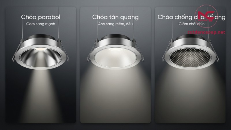 So sánh chóa parabol, chóa tán quang và chóa chống chói tổ ong