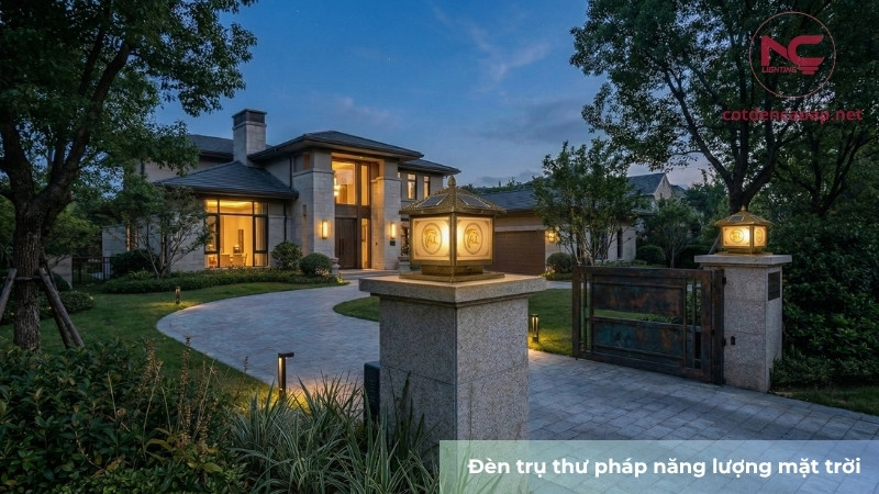 Mẫu đèn trụ thư pháp năng lượng mặt trời