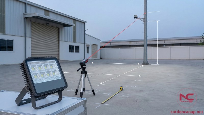 Đo nhanh diện tích, chiều cao lắp và khoảng cách chiếu để chọn đèn đúng công suất và góc chiếu