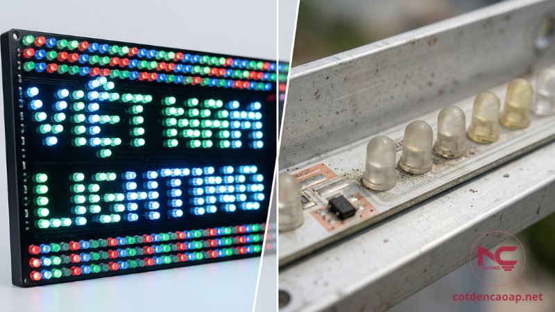 Minh họa ưu điểm và hạn chế của chip LED DIP trong ứng dụng thực tế