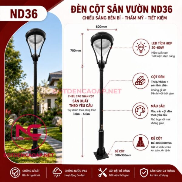 Cấu tạo cột đèn sân vườn DN36