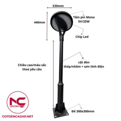 Cấu tạo cột đèn sân vườn NLMT DN32