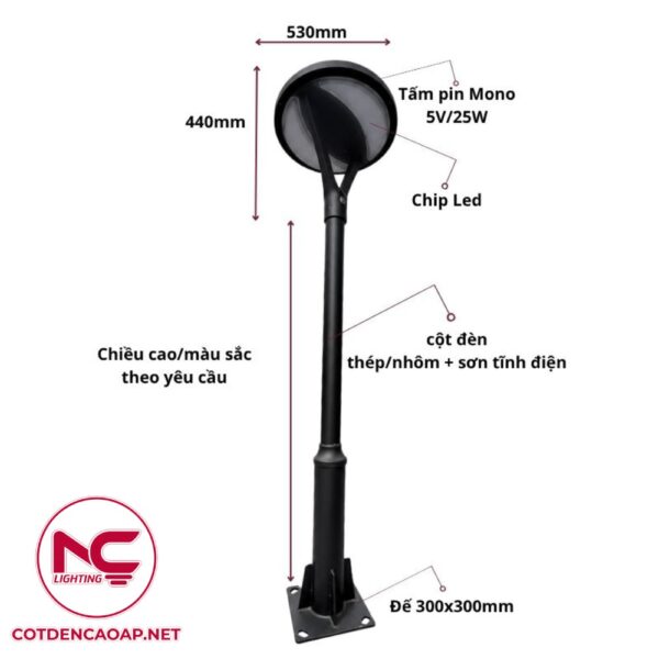 Cấu tạo cột đèn sân vườn NLMT DN32