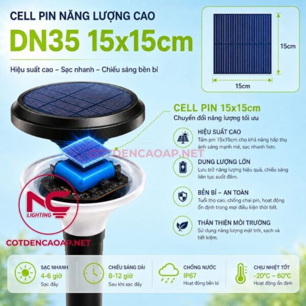 Đèn nấm sân vườn NLMT DN35 chao đĩa tròn