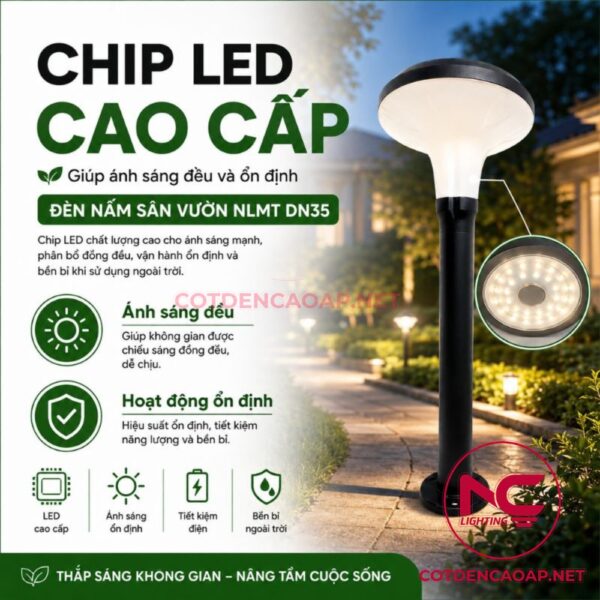 Đèn nấm sân vườn NLMT DN35 chao đĩa tròn