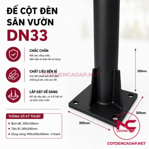 Đế cột đèn sân vườn DN33