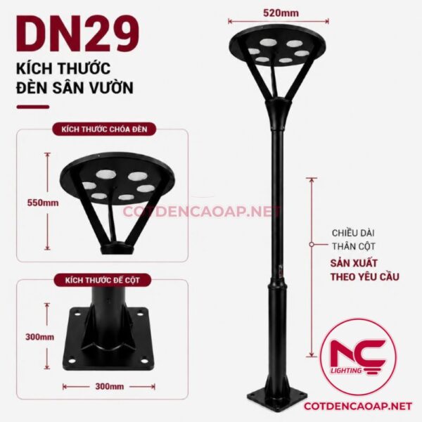 Kích thước cột đèn sân vườn DN29