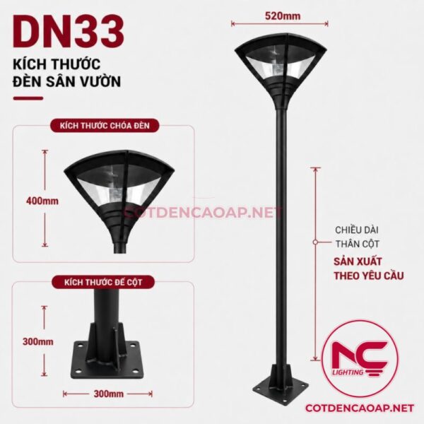 Kích thước cột đèn sân vườn DN33