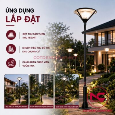 Ứng dụng cột đèn sân vườn DN24