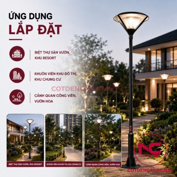 Ứng dụng cột đèn sân vườn DN24