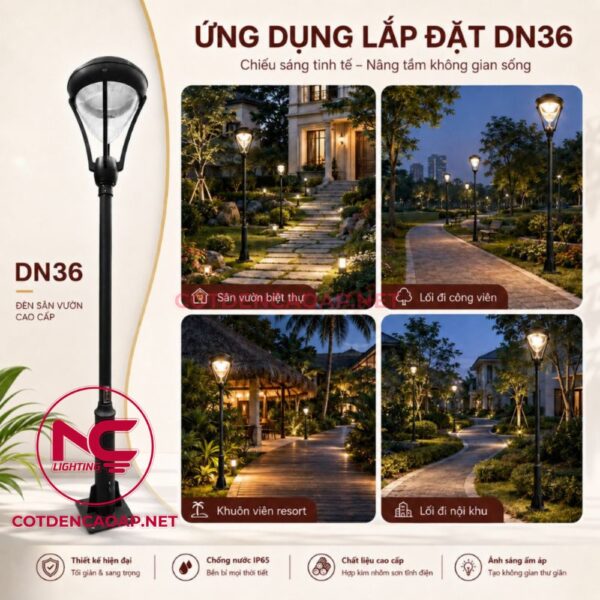 Ứng dụng cột đèn sân vườn DN36