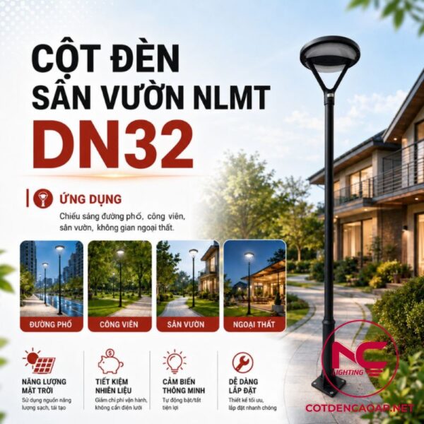 Ứng dụng cột đèn sân vườn NLMT DN32