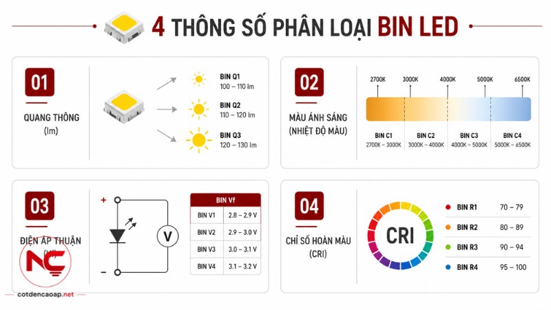 Các thông số thường dùng để phân loại chip LED trong quá trình binning