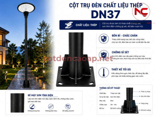 Chất liệu cột đèn sân vườn DN37