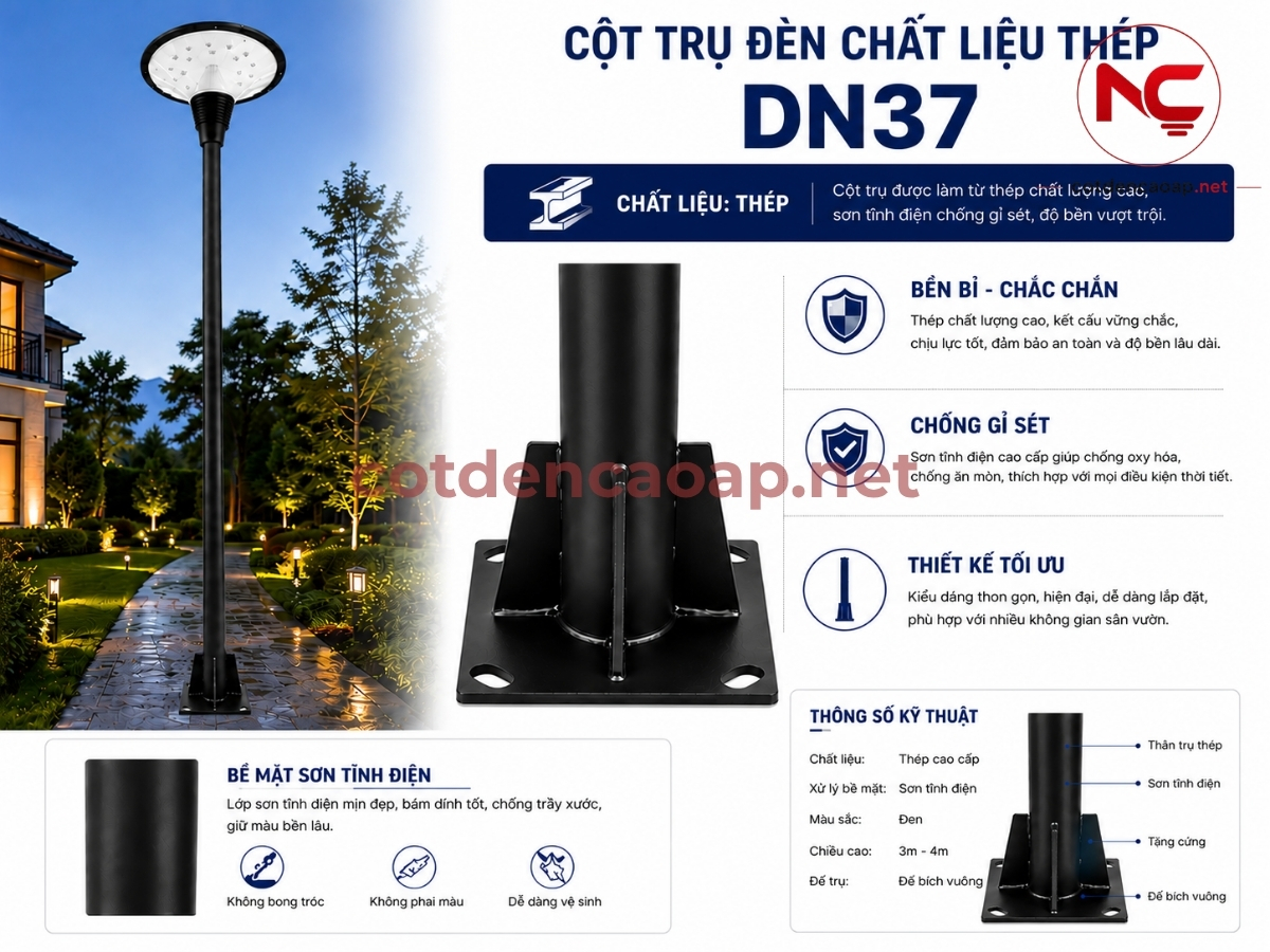 Chất liệu cột đèn sân vườn DN37