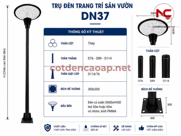 Cột đèn sân vườn DN37