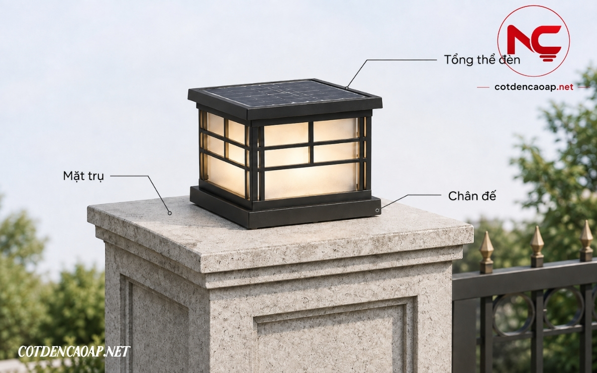 Phân biệt mặt trụ, chân đế và đầu đèn trụ cổng