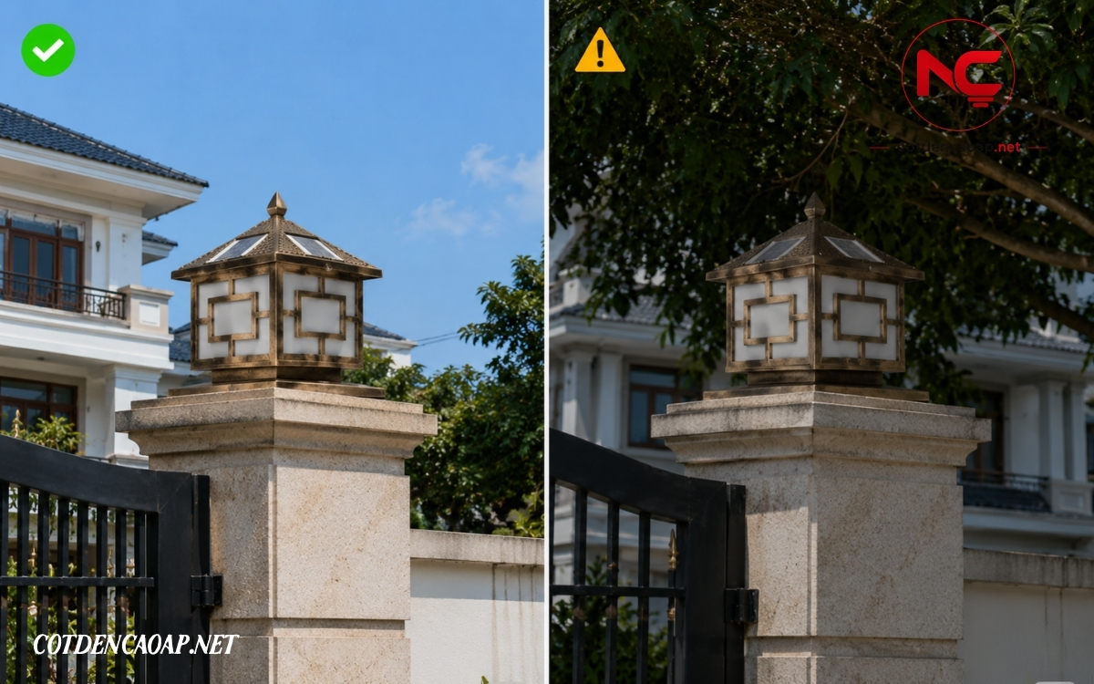 Vị trí lắp đèn trụ cổng năng lượng mặt trời nhận nắng tốt