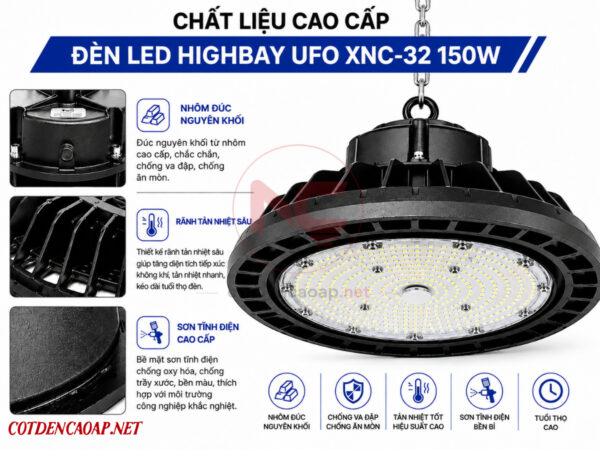 chất liệu đèn led nhà xưởng XNC-32