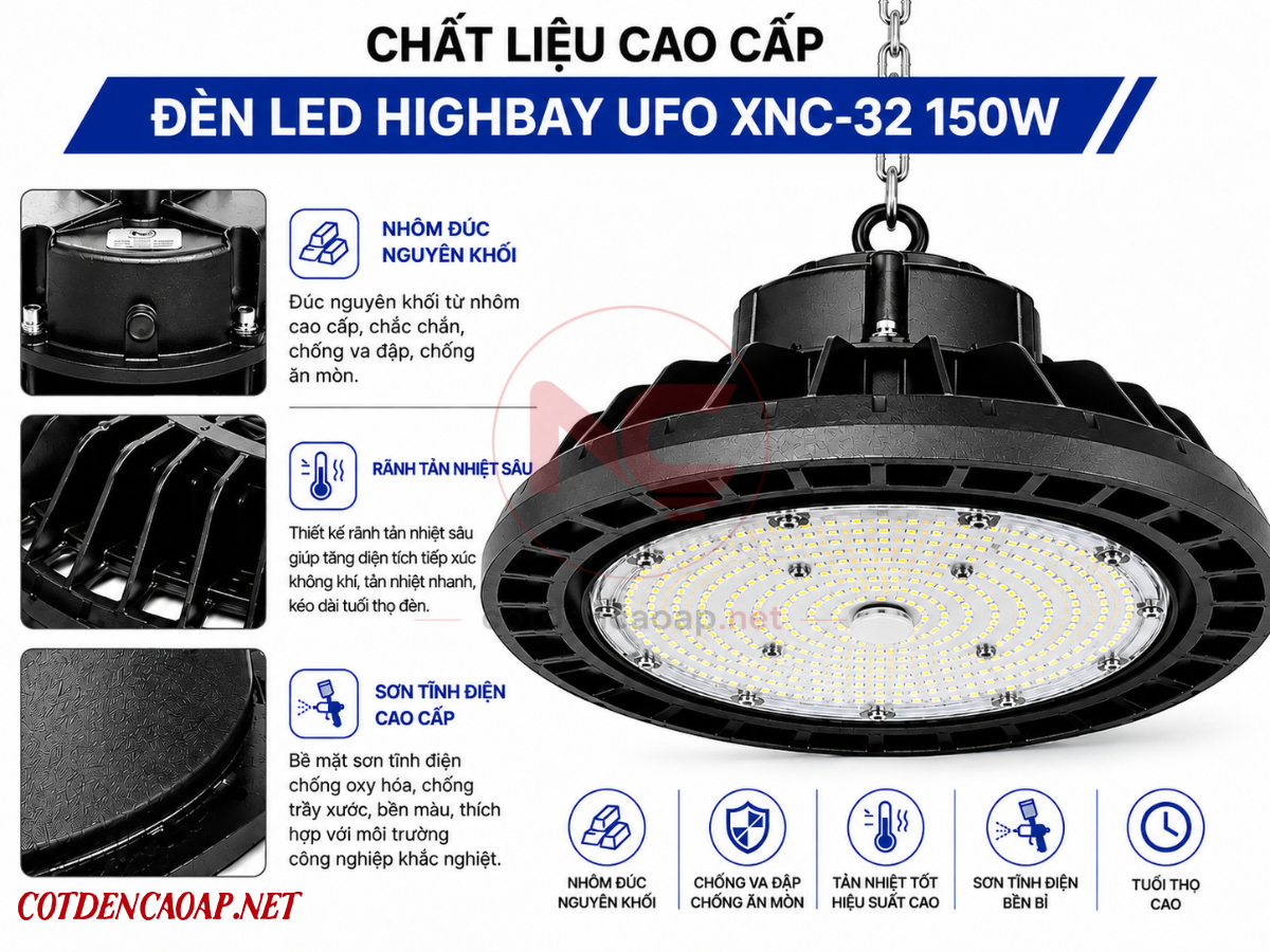 chất liệu đèn led nhà xưởng XNC-32